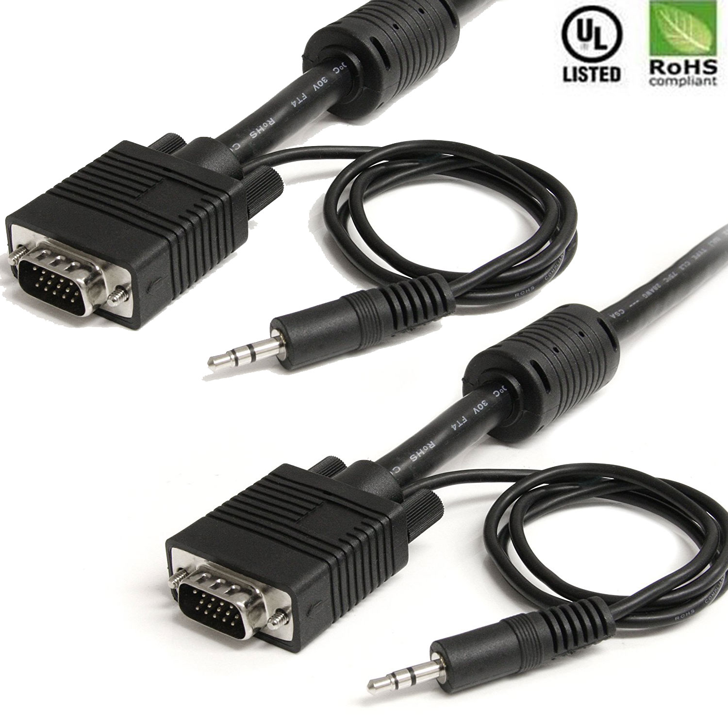 VGA Cable with Audio 3.5mm AUX Jack Stereo Sound Cable for LCD LED