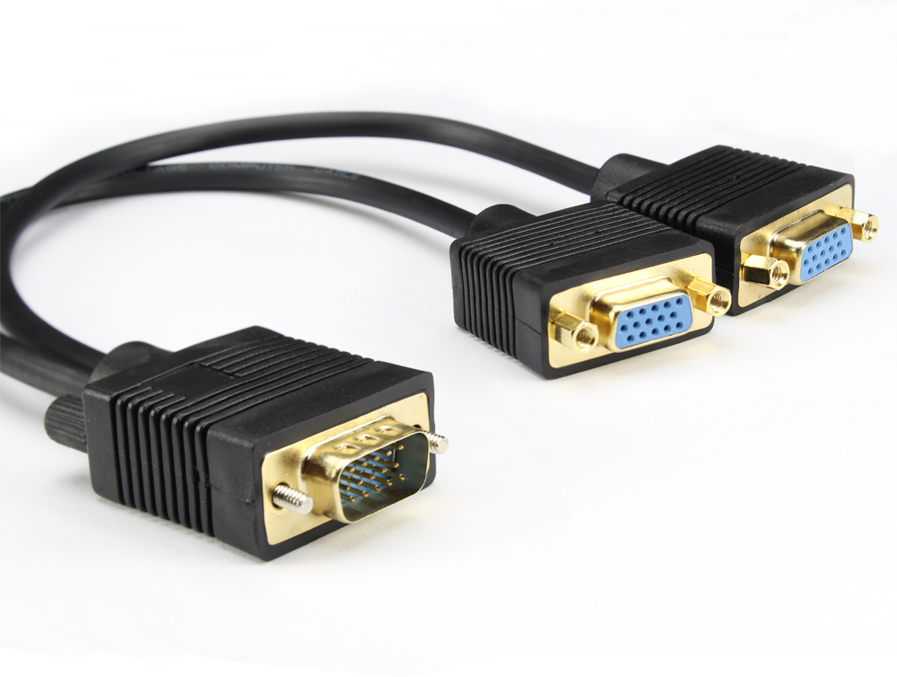 VGA 15 Pin PC SVGA Male to 2 Dual Double Female Monitor Y Adapter