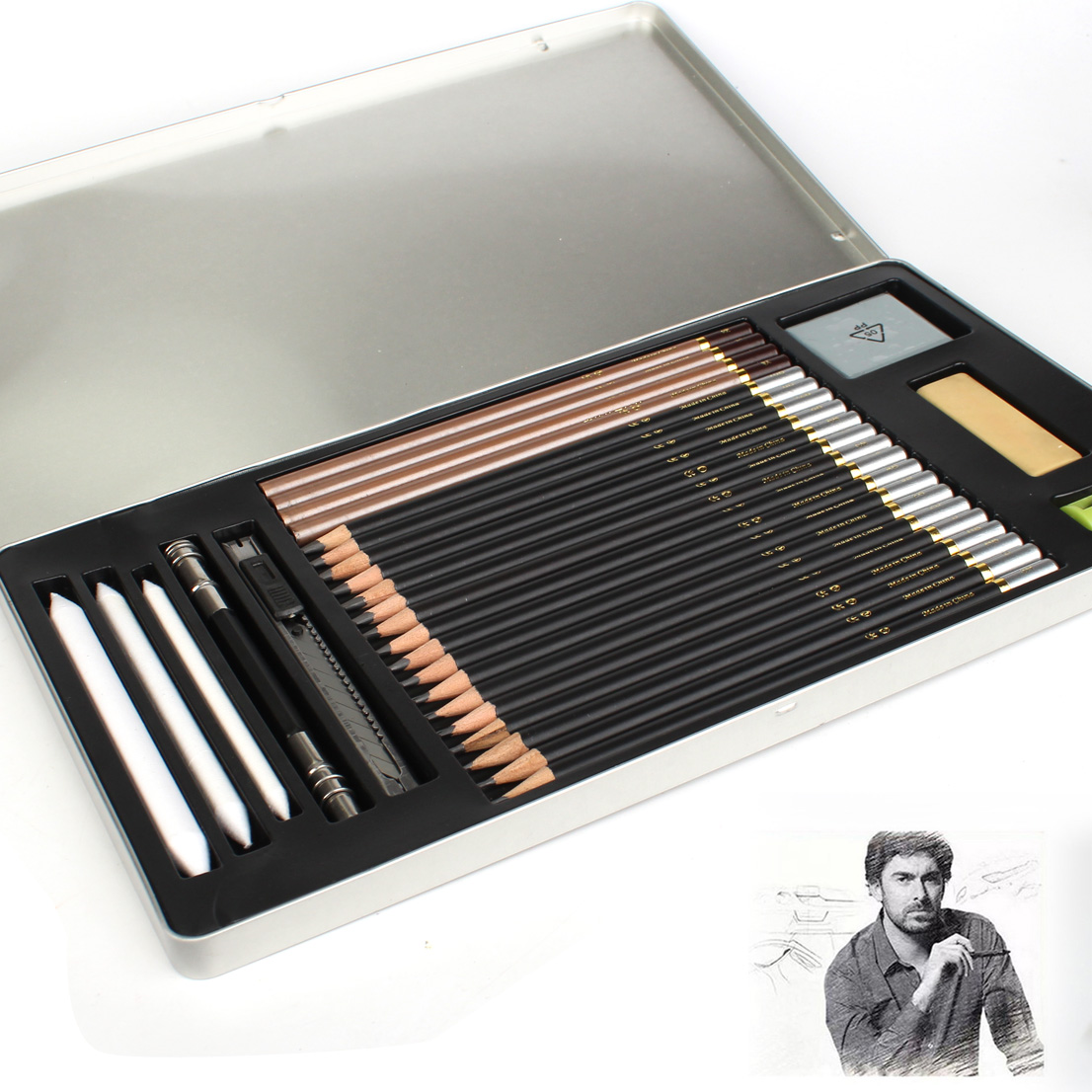 Professional Sketching Pencils Mixed Grade Sketch Graphite Pencil Set 29 Tin Box eBay