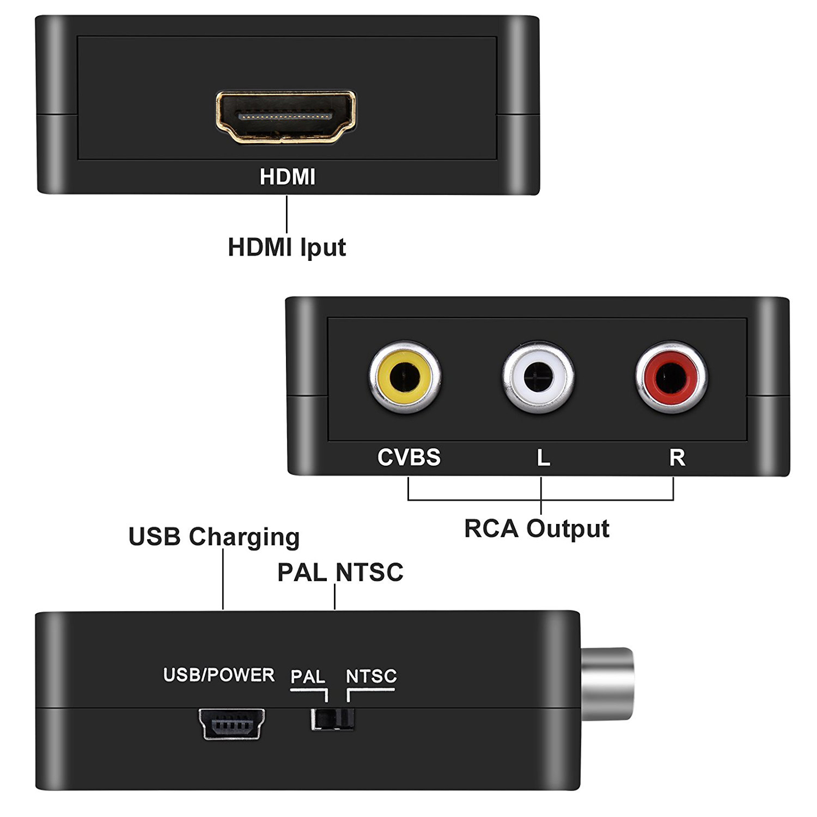 HDMI to AV 3 RCA Composite Converter 480P/480i NTSC/PAL TV Format