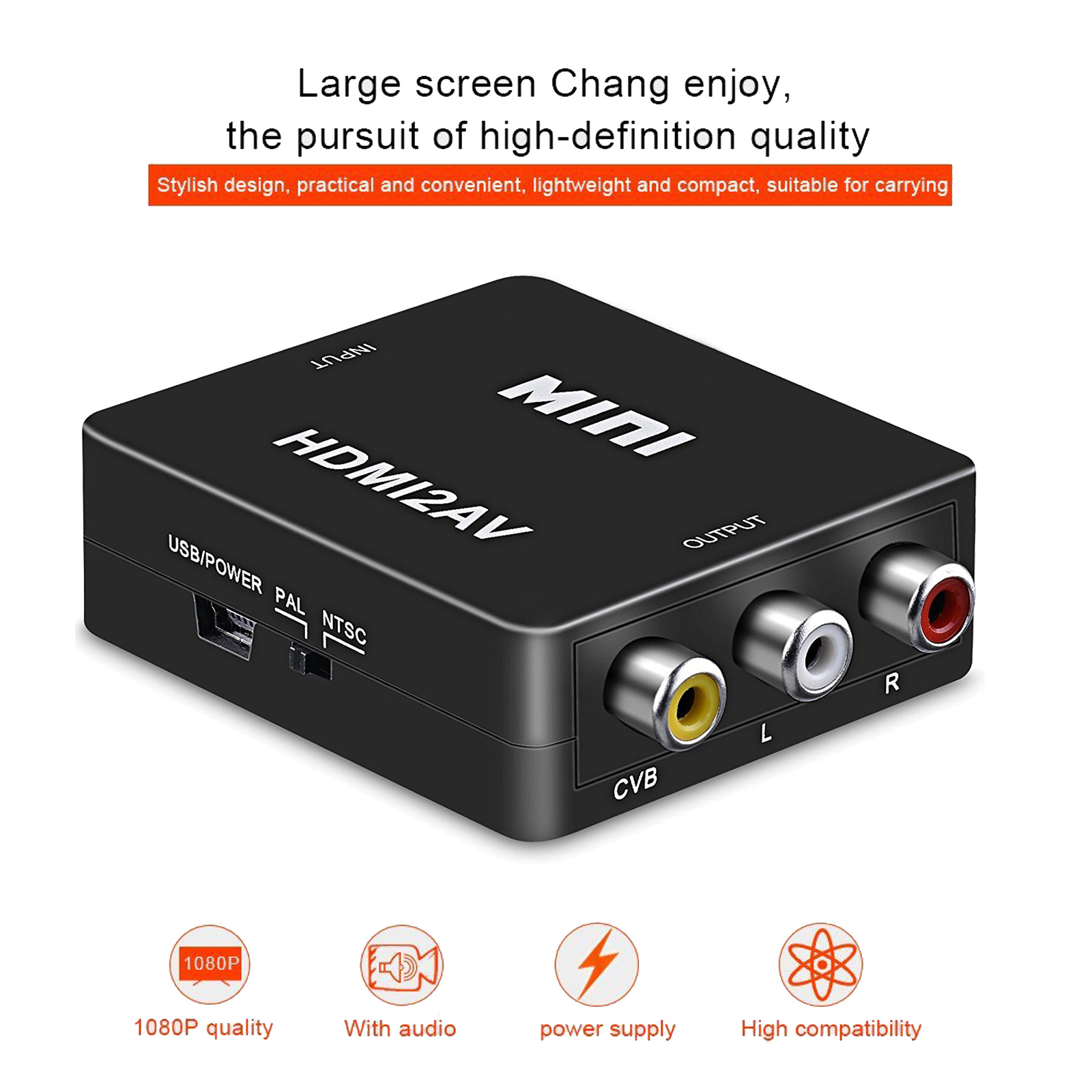 HDMI to AV 3 RCA Composite Converter 480P/480i NTSC/PAL TV Format