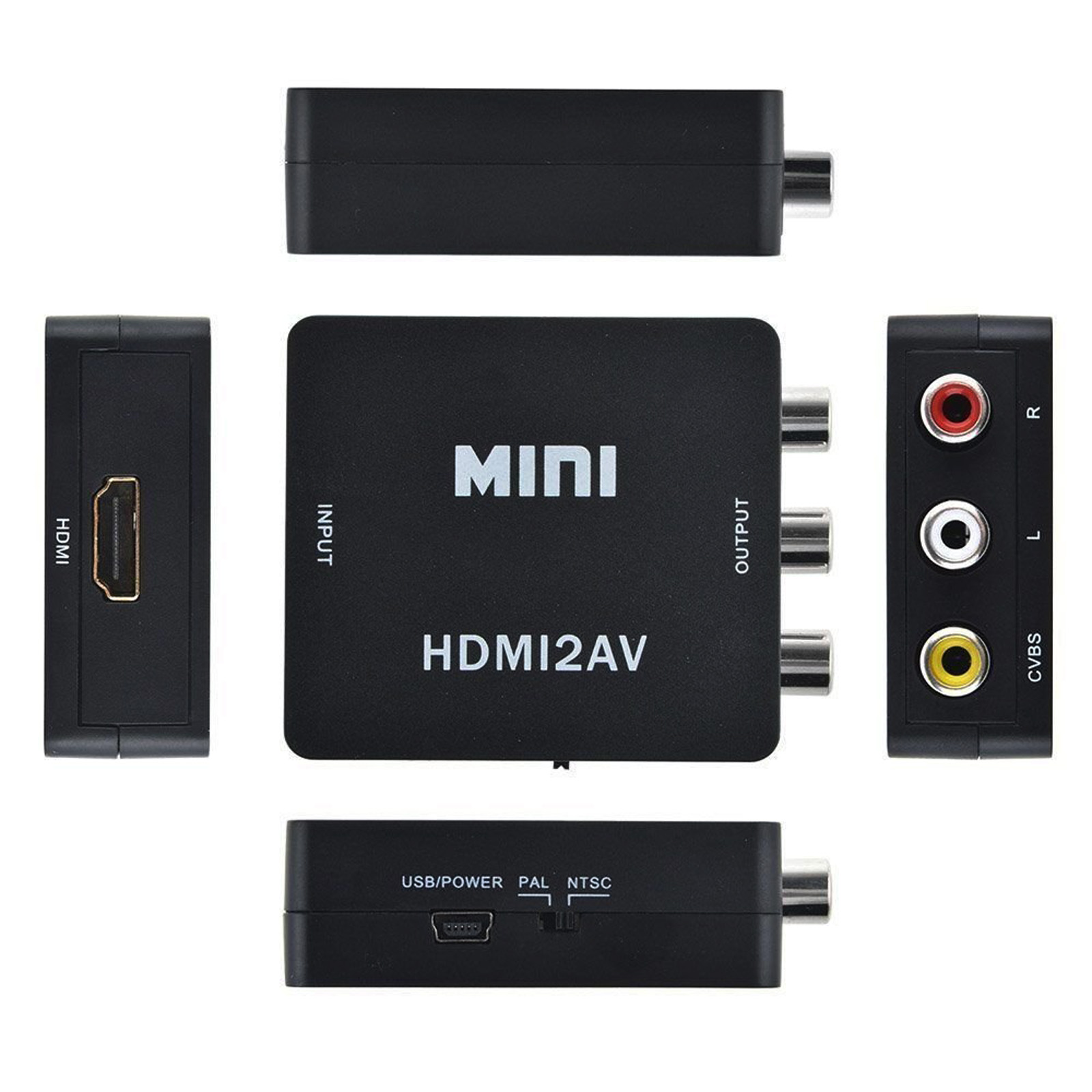 HDMI to AV 3 RCA Composite Converter 480P/480i NTSC/PAL TV Format