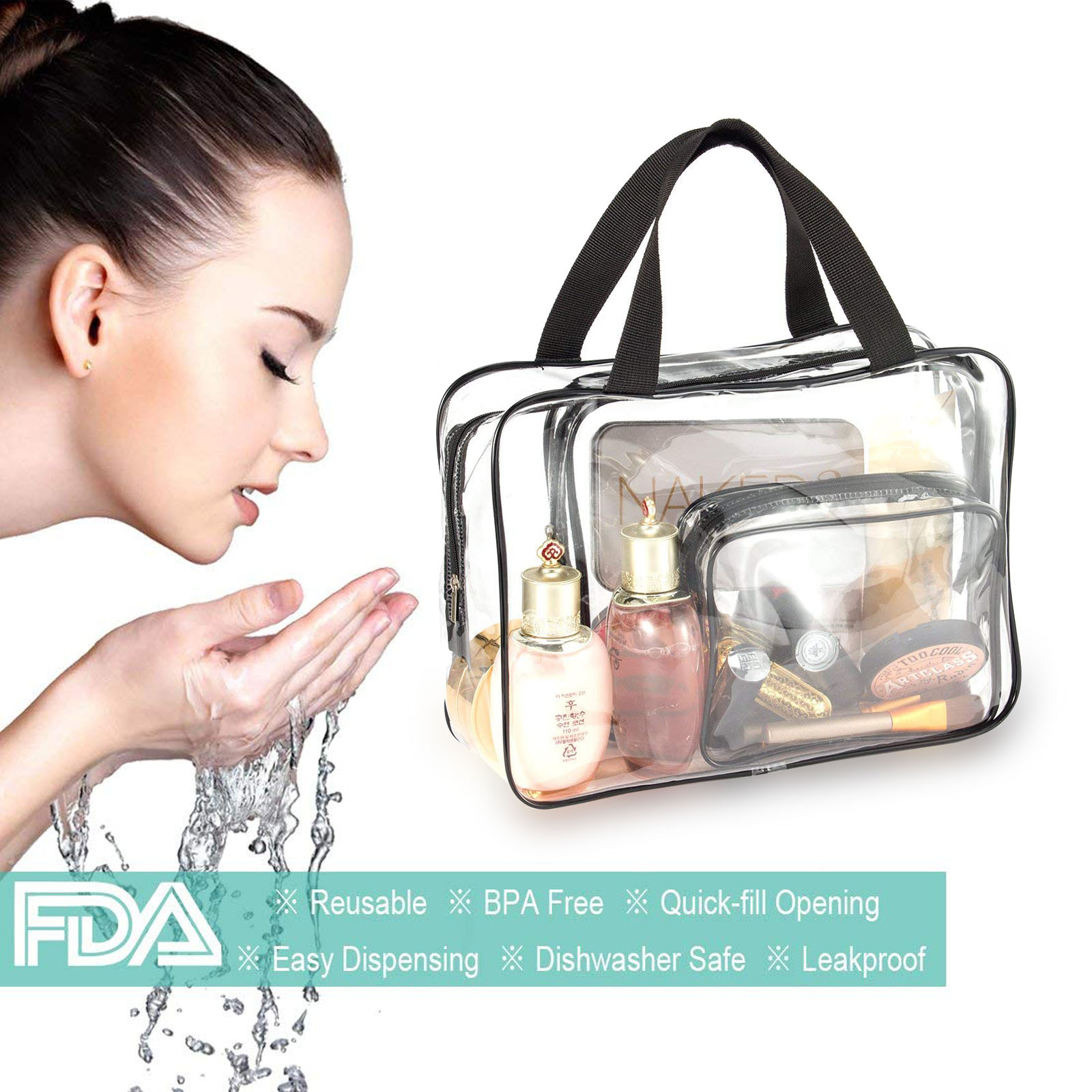 3 PCS Waterproof Cosmetic Makeup Bag Toiletry Clear PVC Travel Wash Ho ...