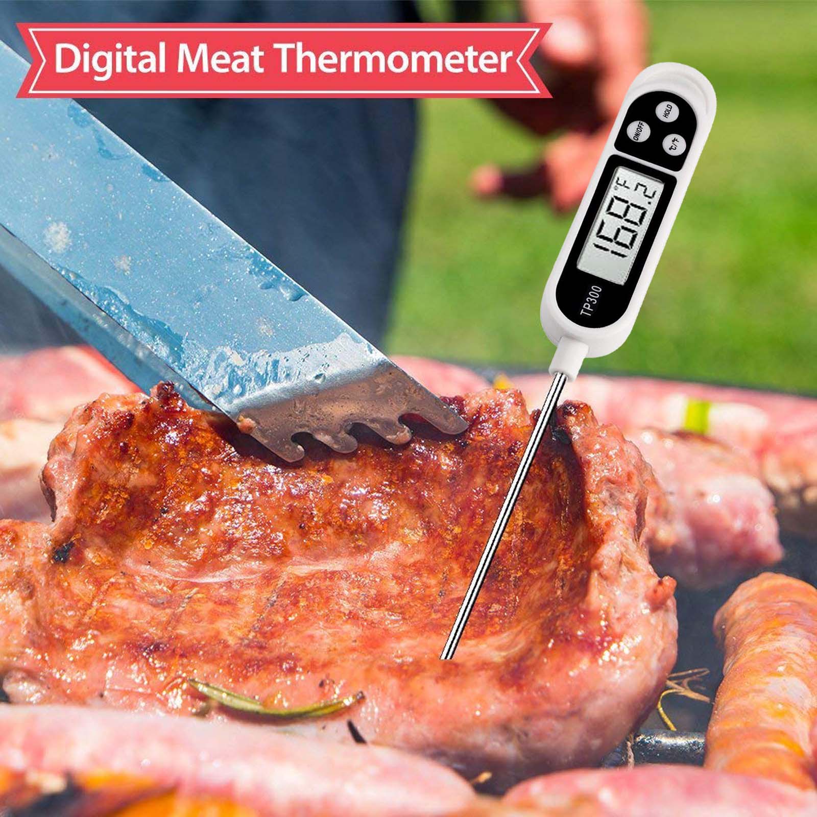 UltraFast Read Digital Food Cooking Thermometer with LCD & Long Probe