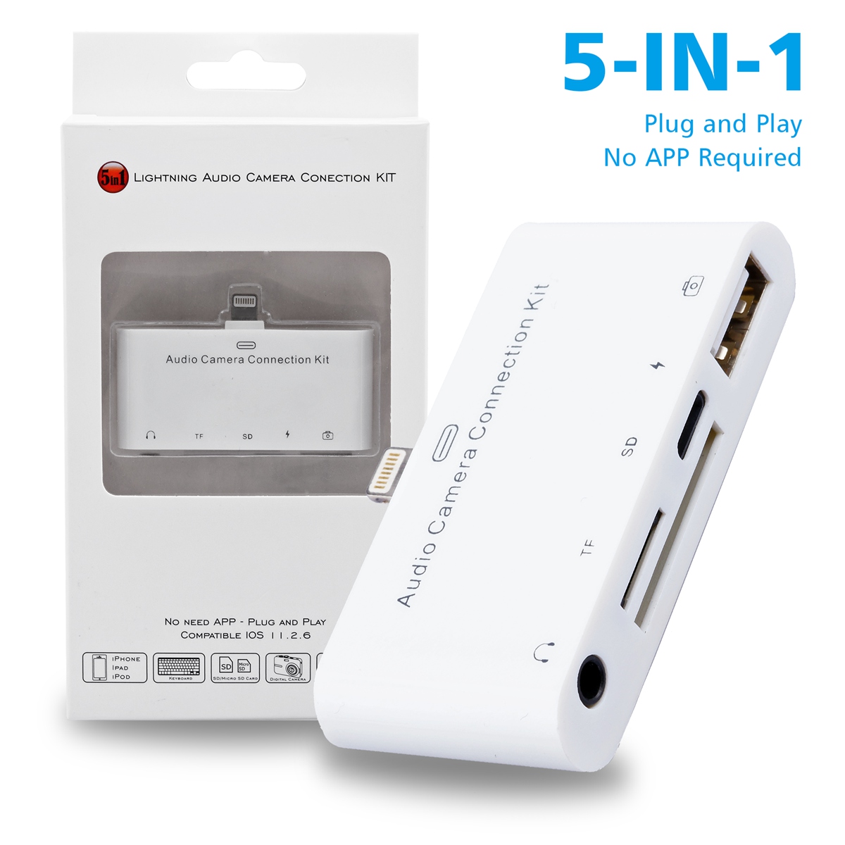 Lightning Cable to SD,3.5mm USB Camera Adapter for iPhone and iPad Plug