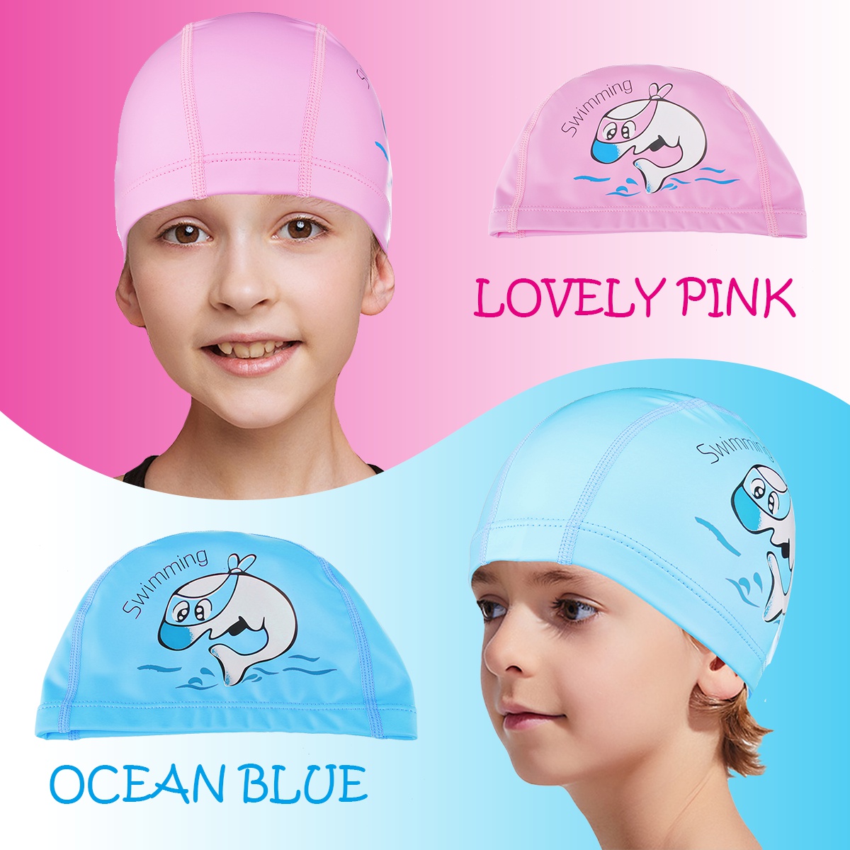 Unisex Girls Kids Swimming Pool Cap Swim Waterproof Shower Long Hair