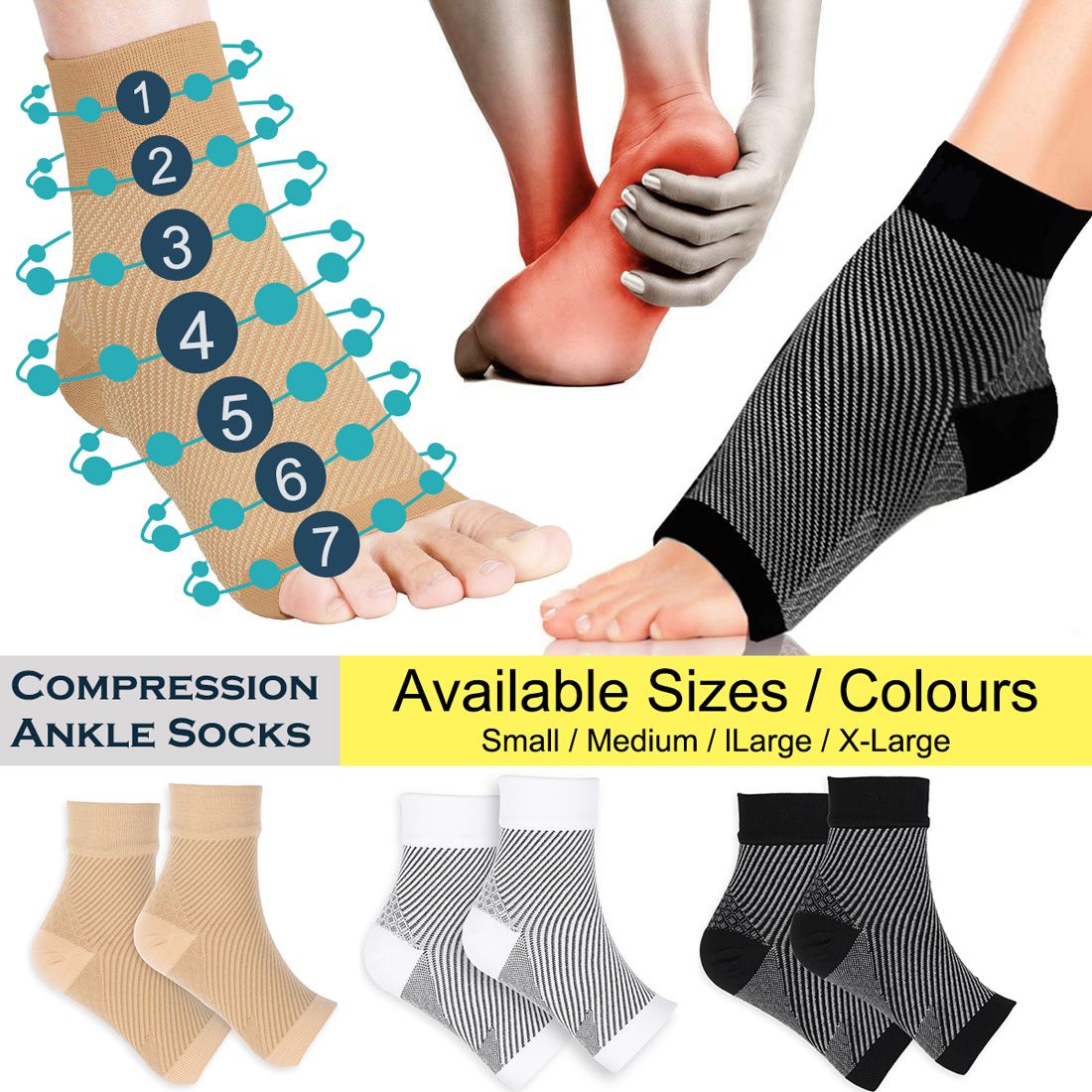 White, Black and Beige Compression Foot Sleeves