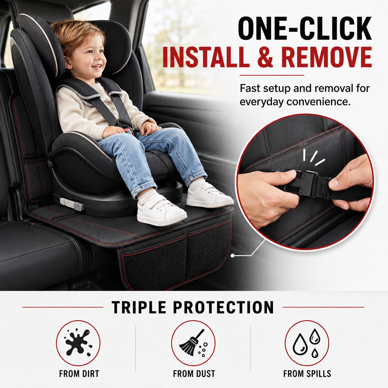Car seat protector installed under child car seat