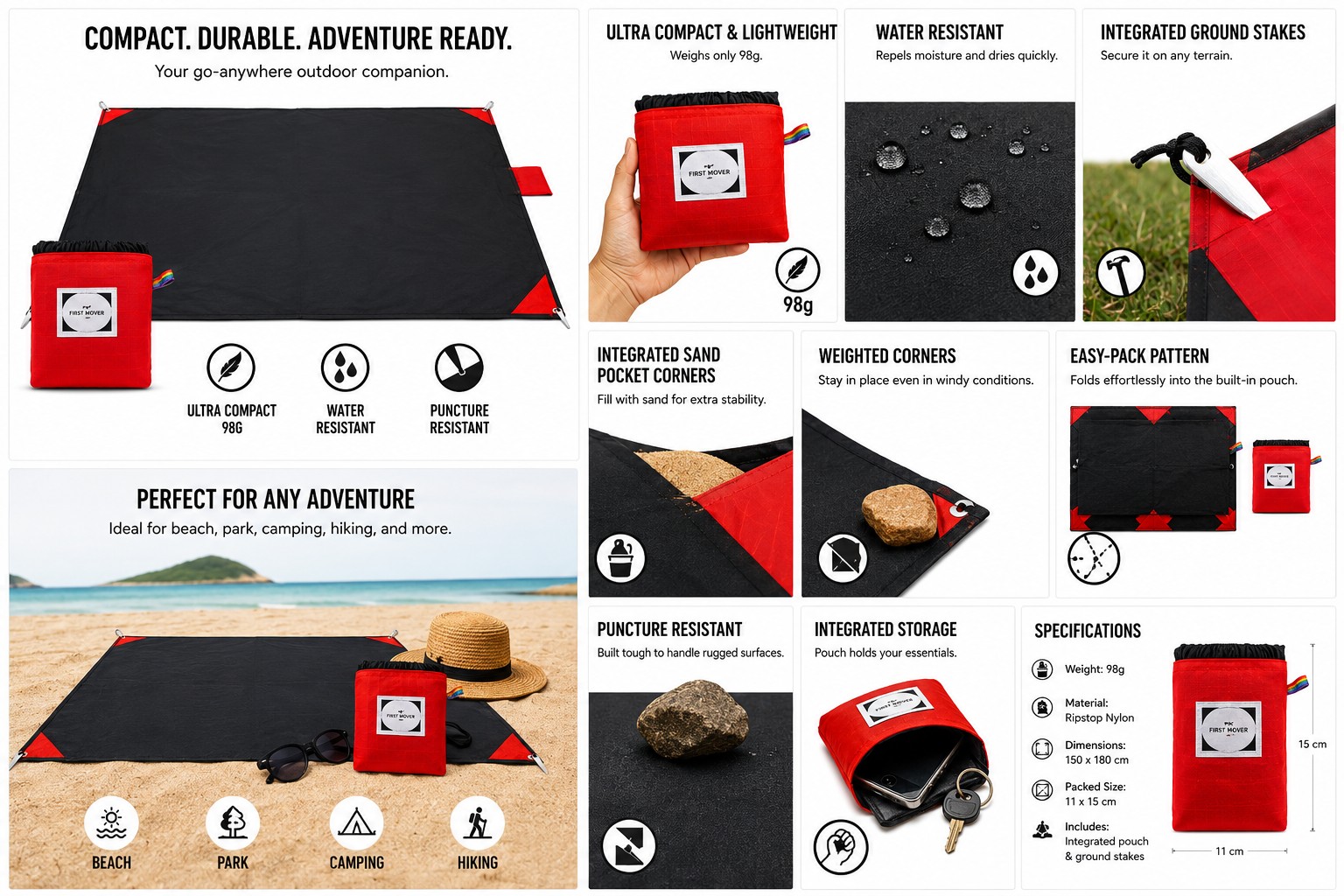 Foldable pocket beach mat