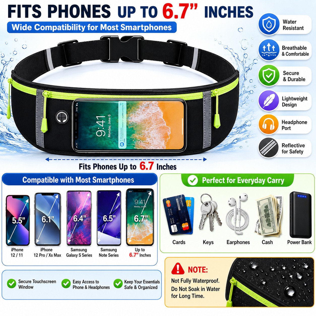 Slim waist pack for running fitness hiking cycling
