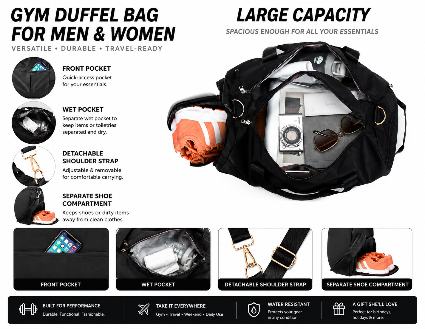 large capacity gym travel bag