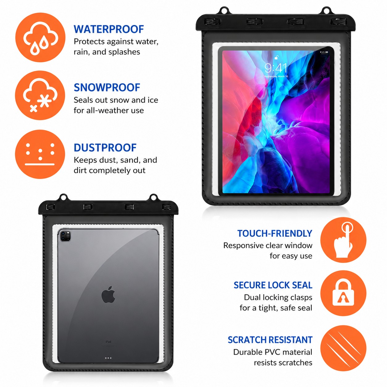 ipad rain bag Universal Waterproof Dry Pouch (Black, 4 Pack) Fully waterproof and dustproof (tested to IP67) UGREEN iPad Mini Storage Organizer