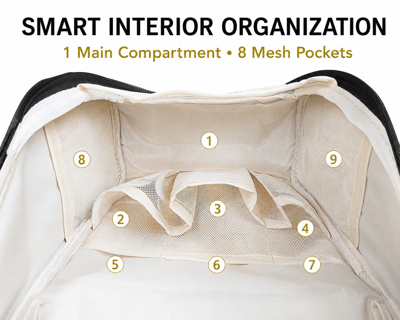 Black hanging toiletry bag multiple viewing angles