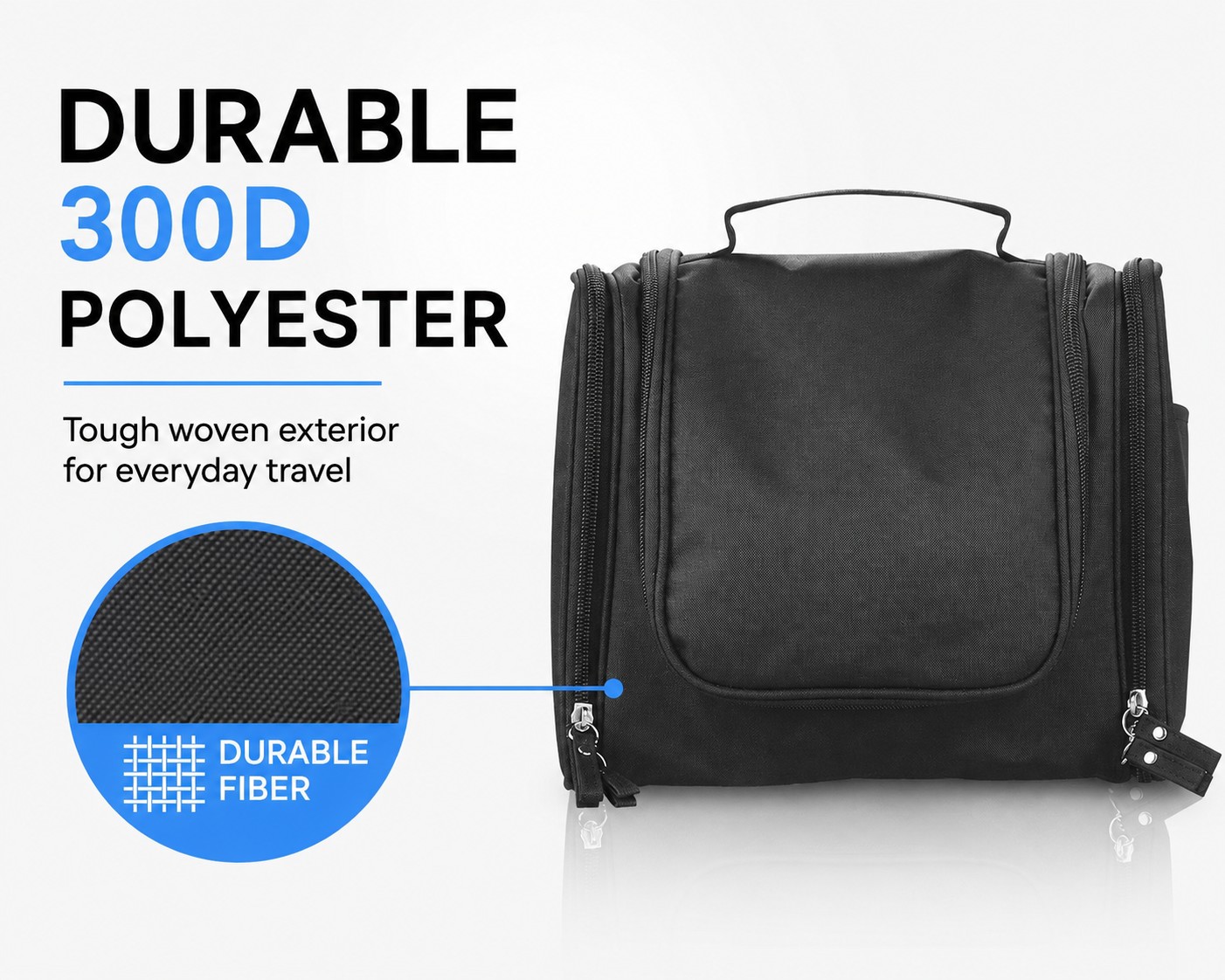 Durable 300D polyester black toiletry travel bag