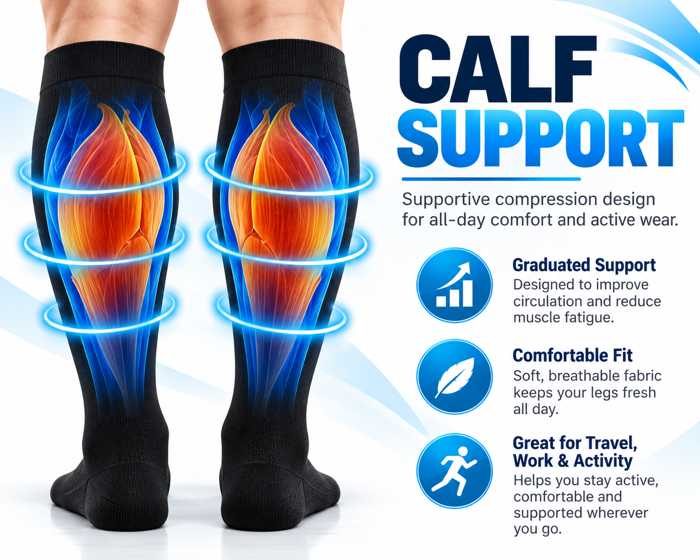 Compression socks size guide wide calf S M L XL 2XL 3XL 4XL
