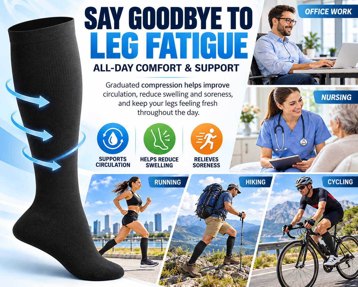 Compression socks for nurses work travel running hiking cycling