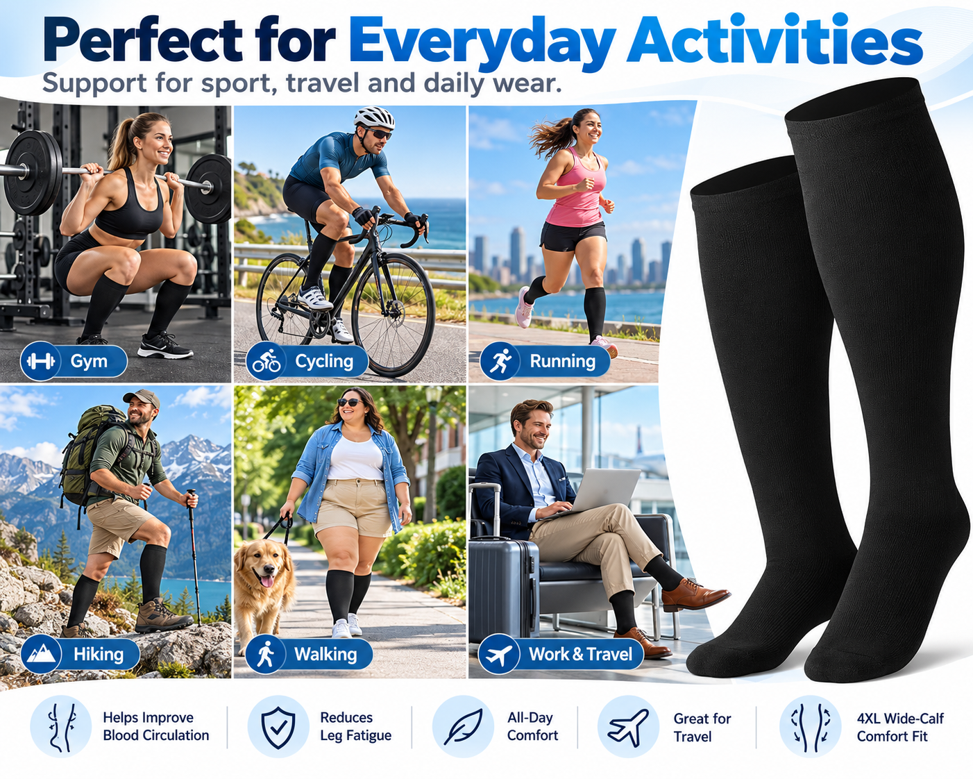 Sports compression socks for gym fitness training and running