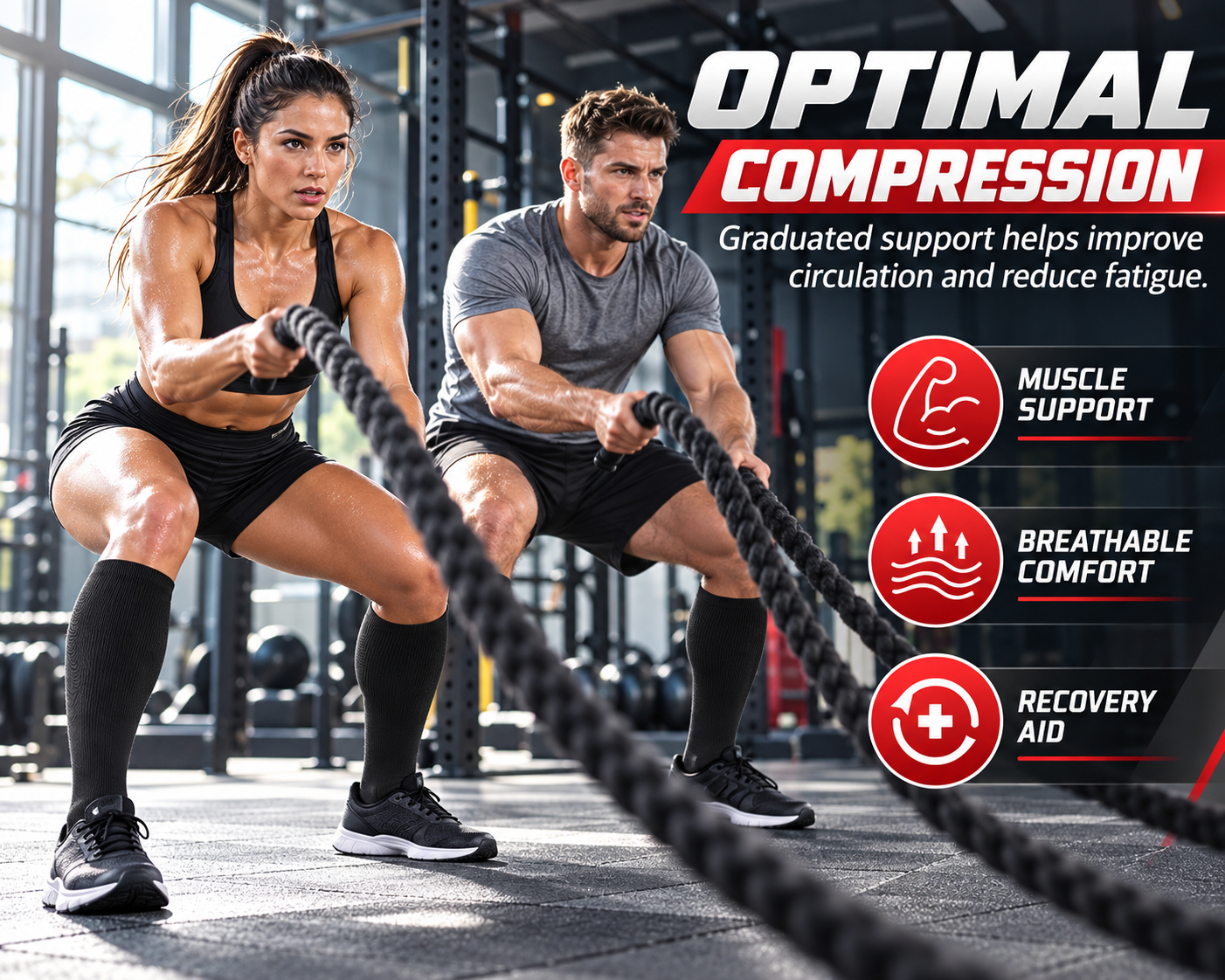 Black knee high compression socks for active lifestyle